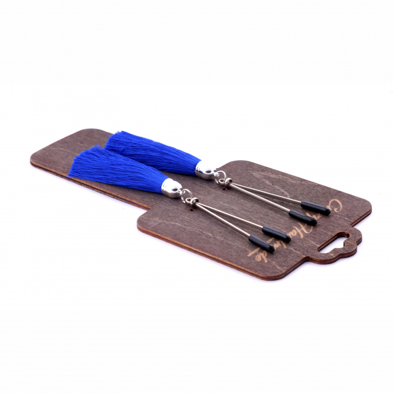 Зажимы-вилки на соски "Crazy Handmade" с синими кисточками  